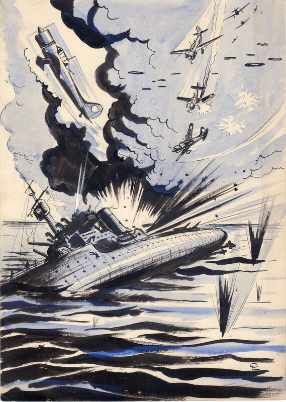 Louis Carrière, Le Sous-marin de l’atoll vert - Original Illustration