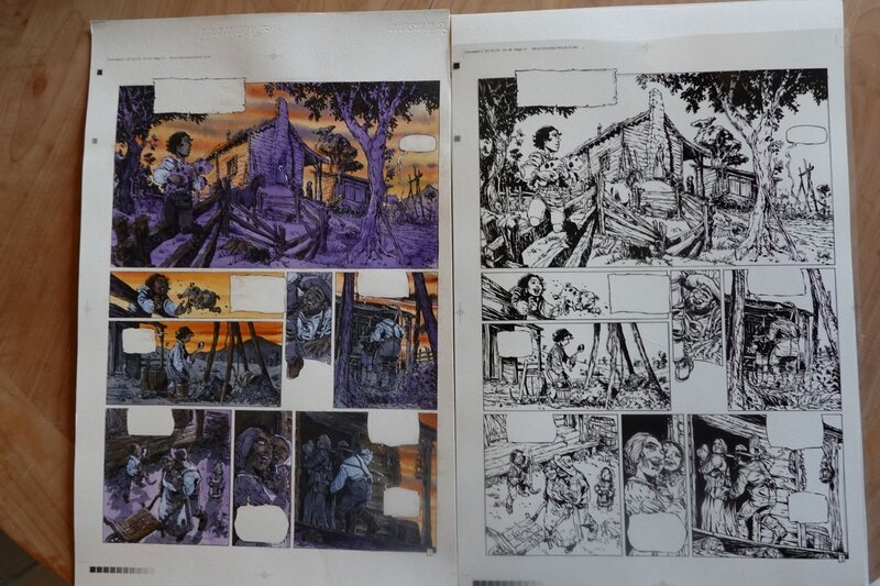 En vente - Tiburce Oger, La piste des ombres tome 1 p 9 mise en couleur - Planche originale