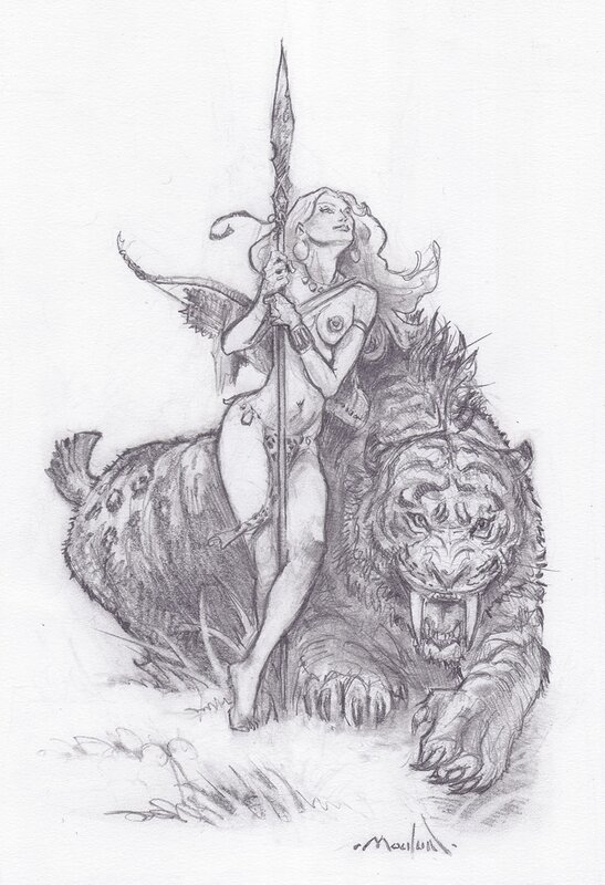 Régis Moulun, Crayonné Jungle Girl - Original Illustration