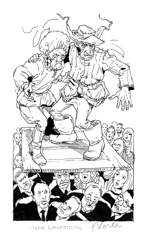 Andrzej Łaski, Andrzej Pilipiuk, Jakub Wędrowycz - Faceci w gumofilcach / Des hommes en bottes de caoutchouc - Życie wewnętrzne / Vie intérieure - Illustration originale