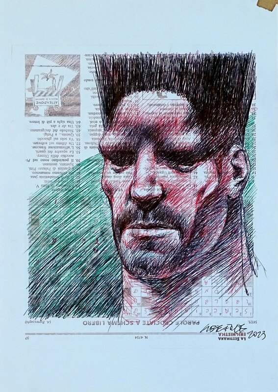 En vente - Liberatore, Homme coupe en brosse - Illustration originale
