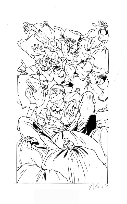 Andrzej Łaski, Andrzej Pilipiuk, Jakub Wędrowycz - Faceci w gumofilcach / Des hommes en bottes de caoutchouc - Śmieciowy interes / Commerce de pacotille - Illustration originale