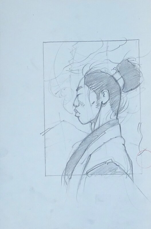 For sale - Samouraï de profil by Michetz - Original Illustration
