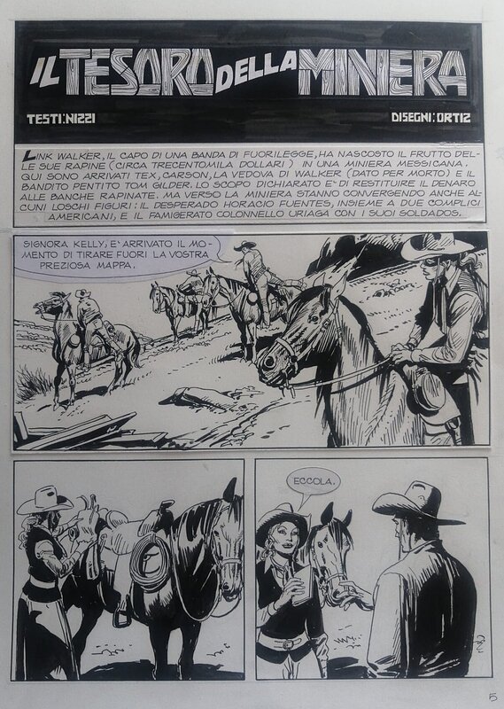 En vente - José Ortiz, Claudio Nizzi, Galep, Gianluigi Bonelli, Ortiz, Tex#541,Il tresoro della miniera , planche n°5 de titre, 2005. - Planche originale