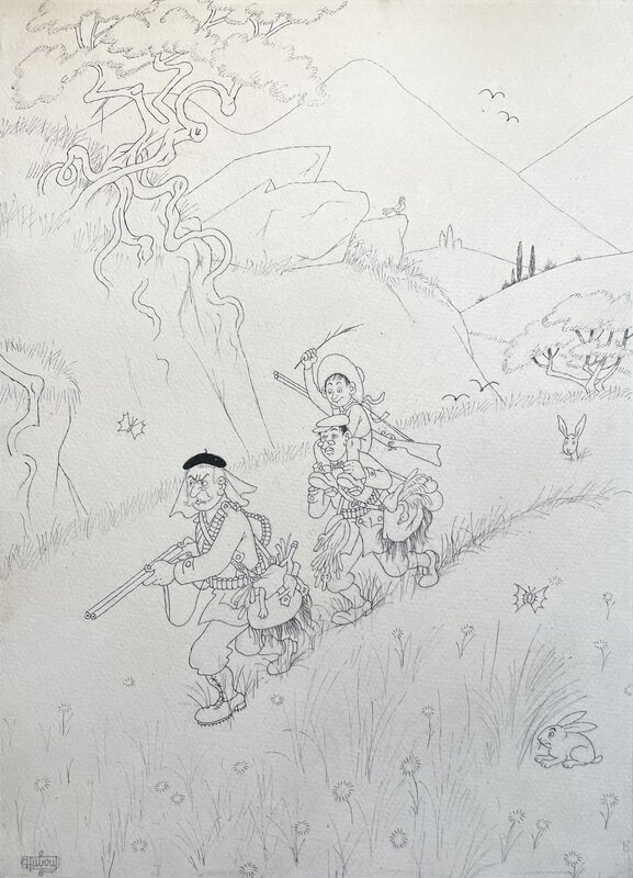 Dubout 1958 : La Gloire de mon père (Pagnol) - Illustration originale