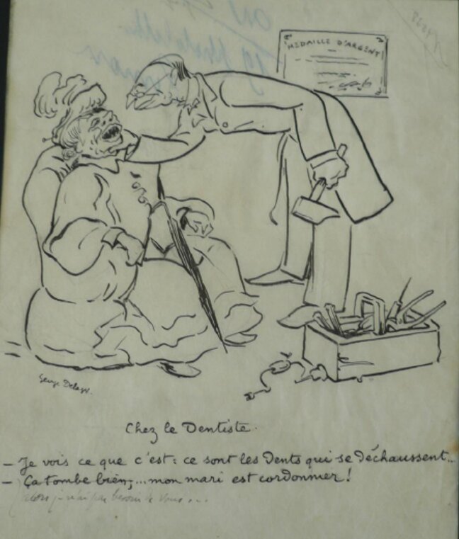 Chez le dentiste par Georges Delaw - Illustration originale