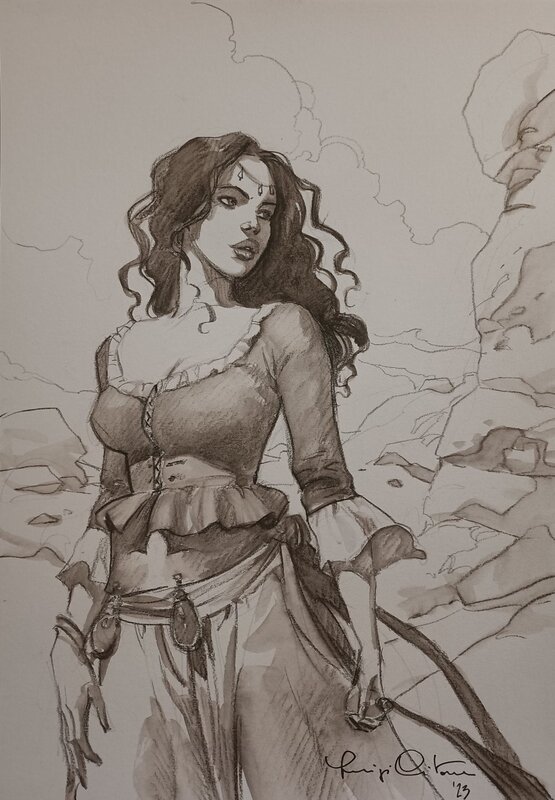 Mejaï pensive par Luigi Critone - Illustration originale