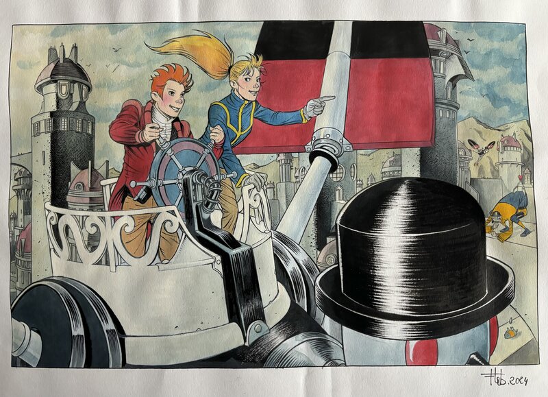 Spirou et Seccotine par Fabrice Lebeault - Illustration originale