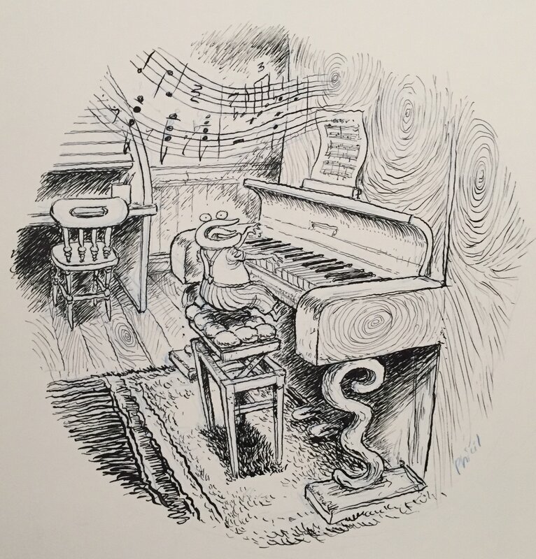 Phicil, Georges Frog, illustration de couverture intégrale refusée, 2017. - Planche originale