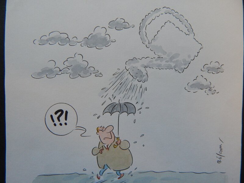 En vente - Bélom - [Belém] tekening in kleur (#1) - gieter en paraplu - Illustration originale