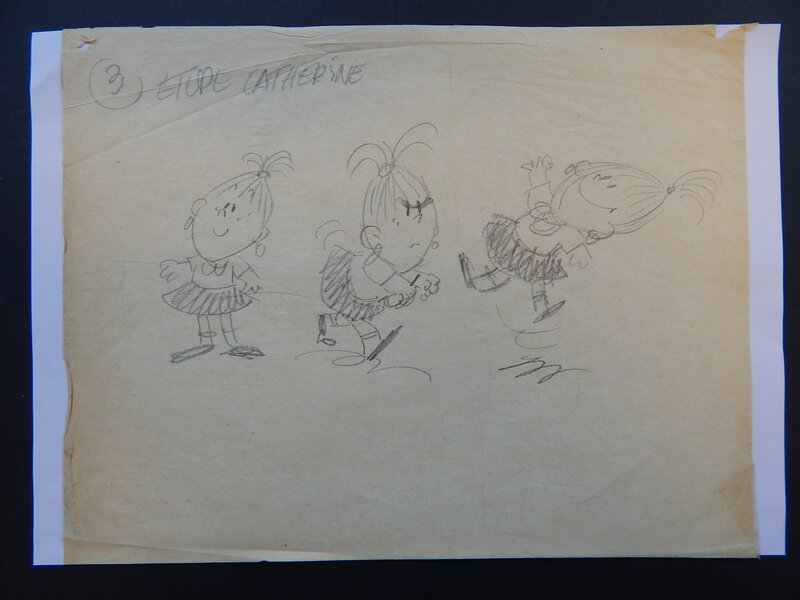 En vente - Franquin - Etude Catherine (#3) - studie schets van nieuw project - Illustration originale