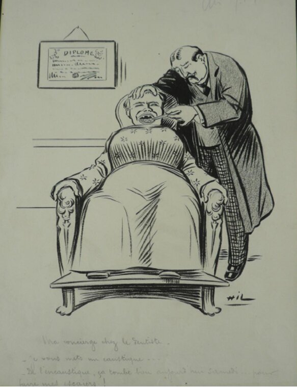 Paul Hil, Ma concierge chez le dentiste. - Illustration originale
