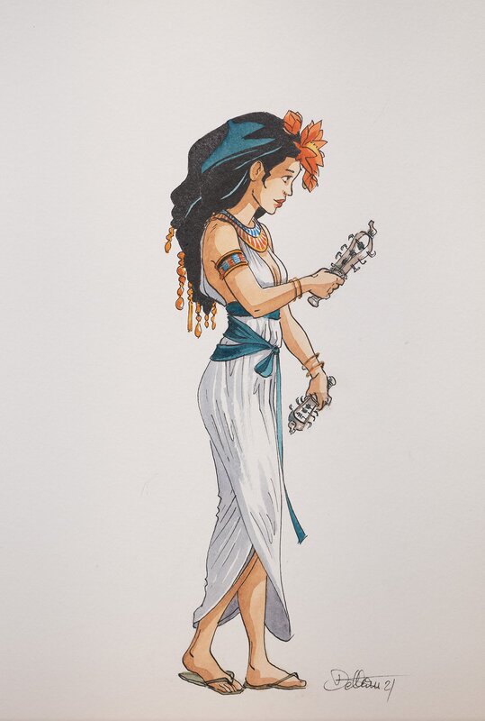 For sale - Isabelle Dethan, Égyptienne jouant des cistres - Le roi de paille - Original Illustration