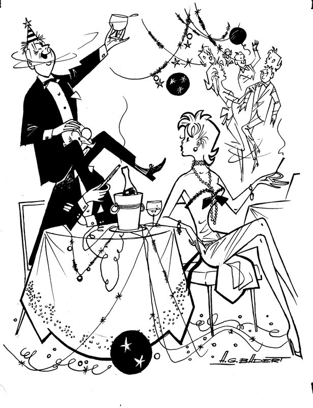 Le réveillon par Albert Georges Badert - Illustration originale