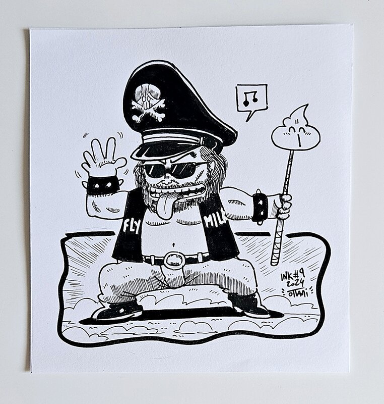 Dessin original de l'Inktober 2024 :  Le chef du gang des Fly Milk de Dr Slump par oTTami ! - Original Illustration
