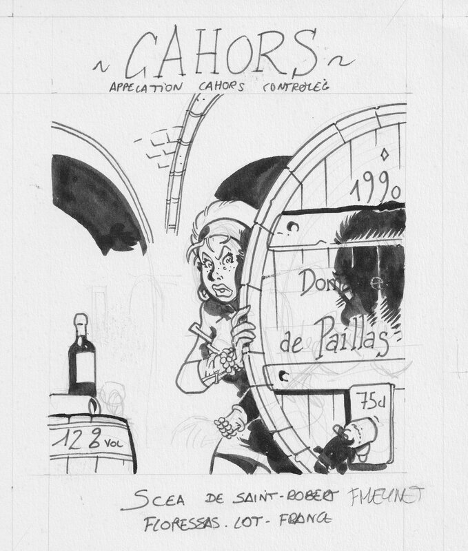 Félix Meynet, Etiquette de vin de Cahors - Original Illustration