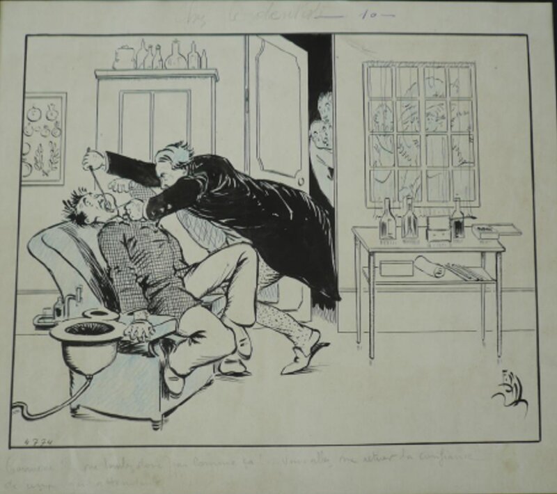 Chez le dentiste par Fernand La Noë - Illustration originale
