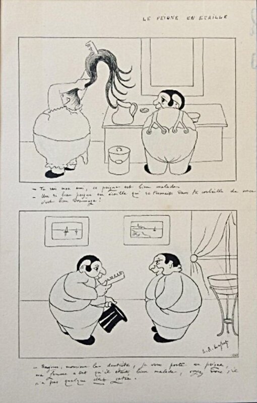 L.A. Lafont, Le peigne en écaille (Dentiste) - Illustration originale