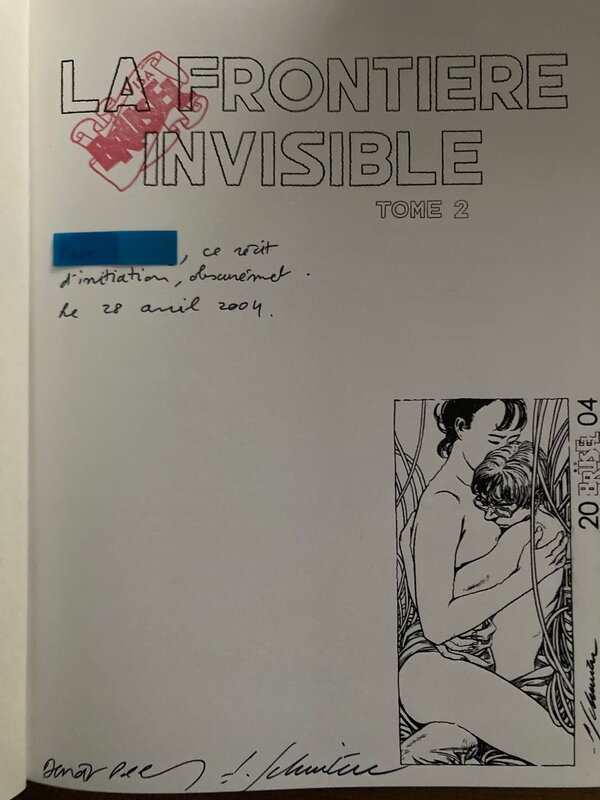 Dédicace au tampon de Schuiten et Peeters sur le tome 2 de la frontière invisible - Sketch