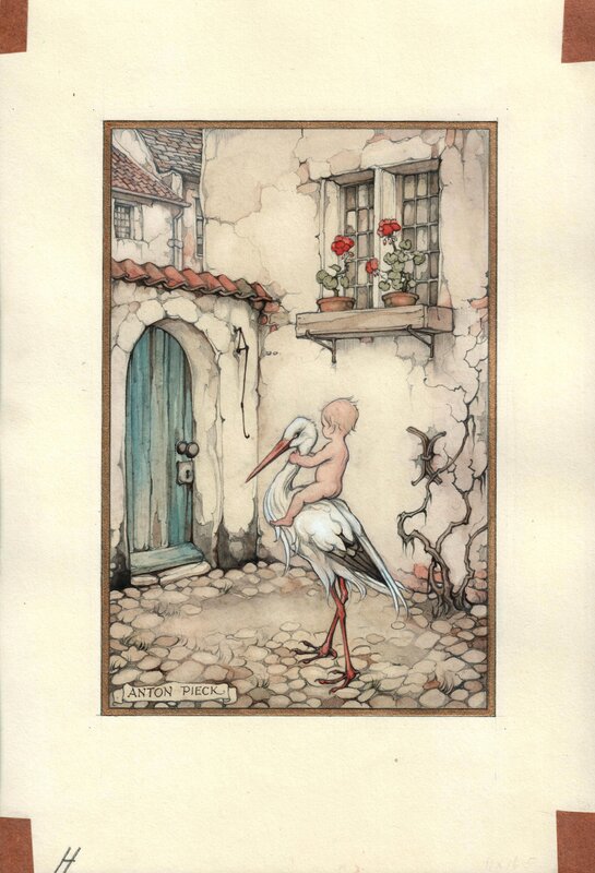 Birth card par Anton Pieck - Illustration originale