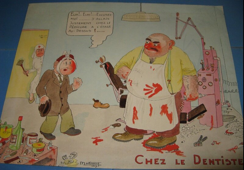 Chez le dentiste by Gaston Martineau dit Alde - Original Illustration