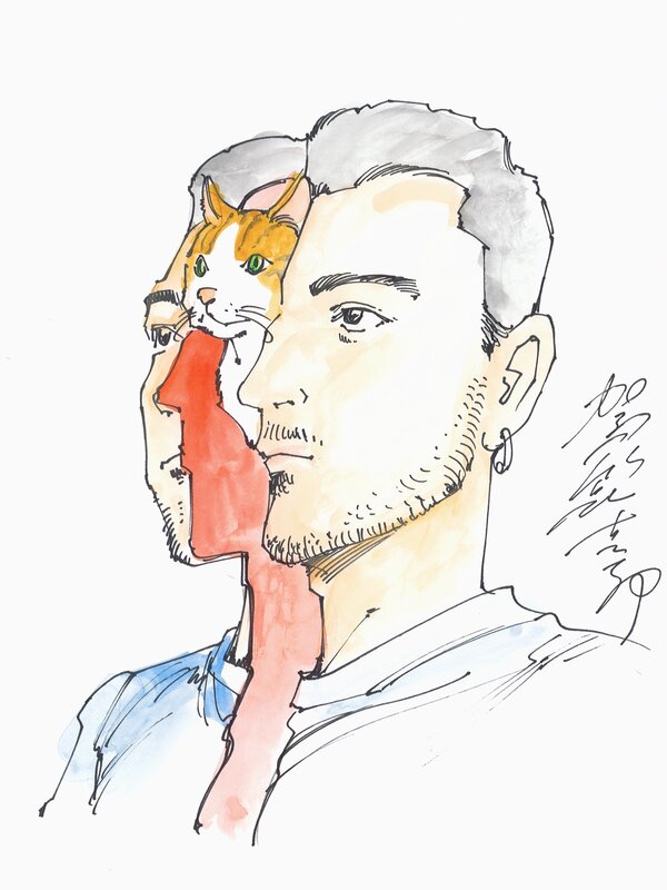 Portrait with cat by Shintaro Kago, 真太郎 駕籠 - Sketch