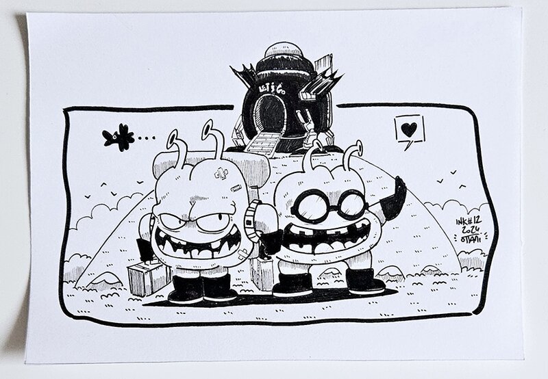For sale - Dessin original de l'Inktober 2024 :  Le grand Roi Nicochan et son serviteur de Dr Slump par oTTami ! - Original Illustration