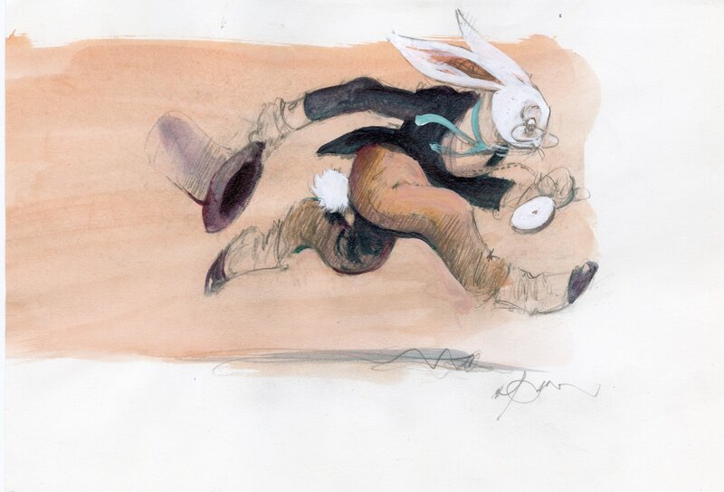 René Follet -  Alice in Wonderland, le lapin d'Alice - Original Illustration