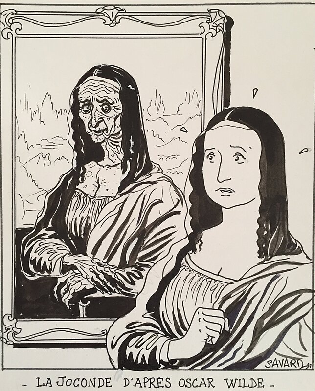 Didier Savard, Léonard De Vinci, Savard, La Joconde vue par Oscar Wilde, illustration, 1991. - Illustration originale