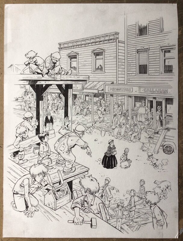 En vente - Xavier Fourquemin, Couverture Du tome 5 de la série Le train des orphelins - Couverture originale