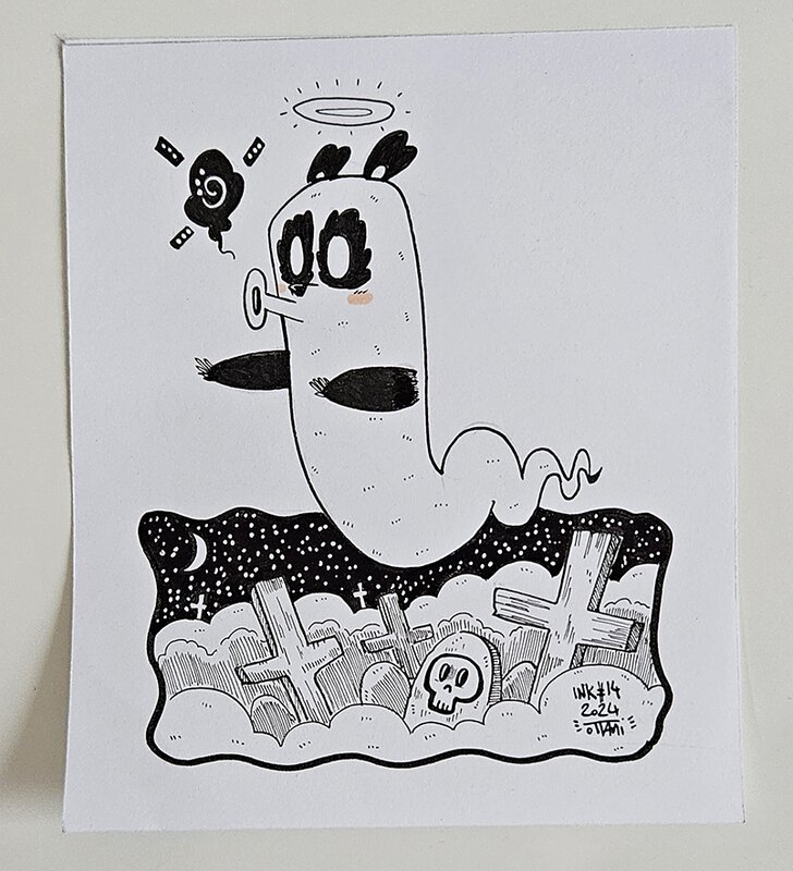 Dessin original de l'Inktober 2024 : Panda Ghost par oTTami ! - Original Illustration