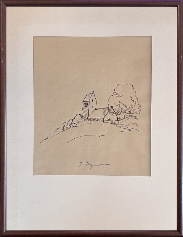 En vente - Tomi Ungerer, Le village - L'église - Illustration originale