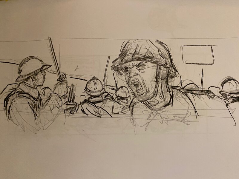 Stéphan Agosto, croquis préparatoire, préparation de l'assaut, 