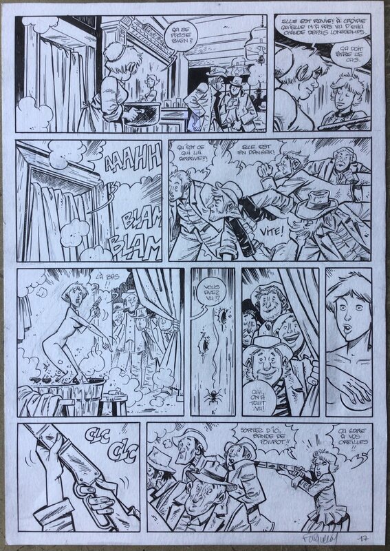 En vente - Xavier Fourquemin, Planche 17 du tome 1 de la série Molly West - Planche originale