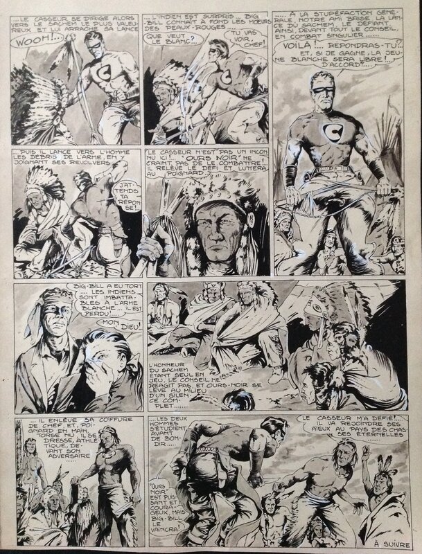 En vente - Rémy Bordelet, Rémy, Atelier Chott, Bordelet Rémy (RÉMY - Atelier Chott) Big Bill le Casseur 81 Planche Originale 4 Wooh !, Encre de Chine petit format TOM TOM 1953 - Planche originale