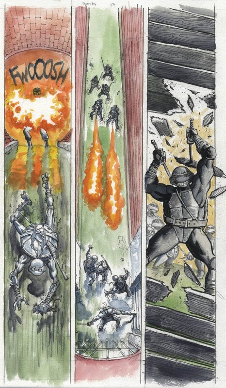 Juan E. Ferreyra, Jason Aaron, Kevin Eastman, Peter Laird, Ferreyra, TMNT#6, planche n°7, 2025. - Planche originale