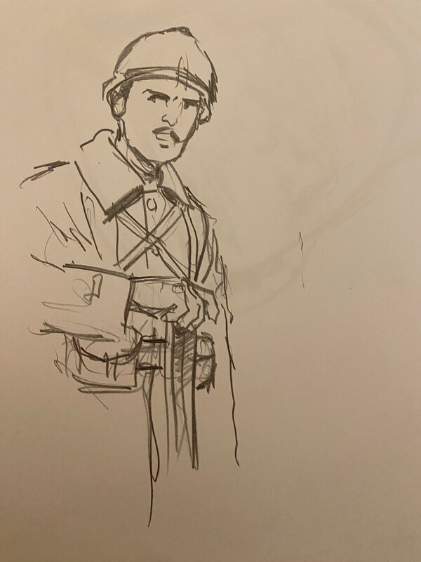 Stéphan Agosto, croquis préparatoire, Poilu, 