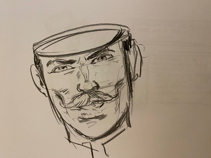Stéphan Agosto, croquis préparatoire, portrait d'un ancien combattant, 
