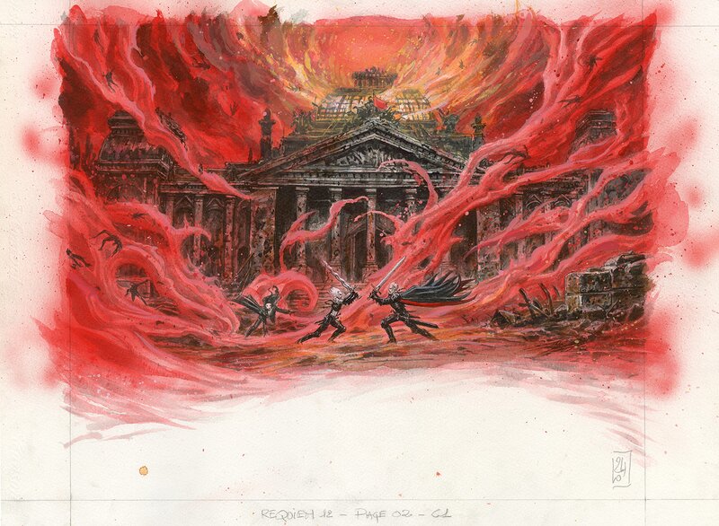 En vente - Olivier Ledroit, Requiem Chevalier Vampire tome 12 - Case originale 1 de la planche 2 - Planche originale