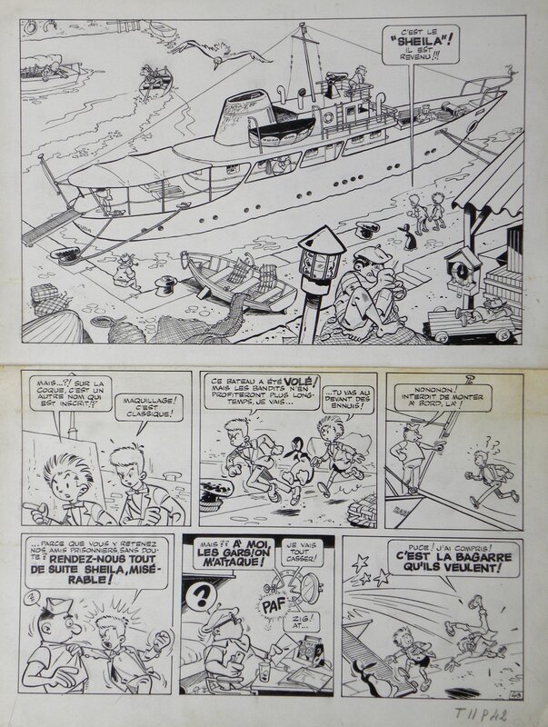 En vente - » Zig et Puce  » – Greg  – Tintin N° 30 – Planche originale n° 43 - Planche originale