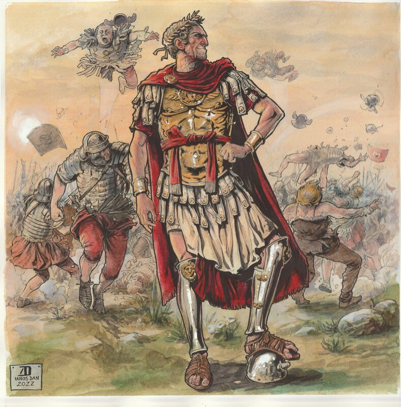 En vente - Dan Ianos, CAESAR AND BATTLE - hommage - Illustration originale