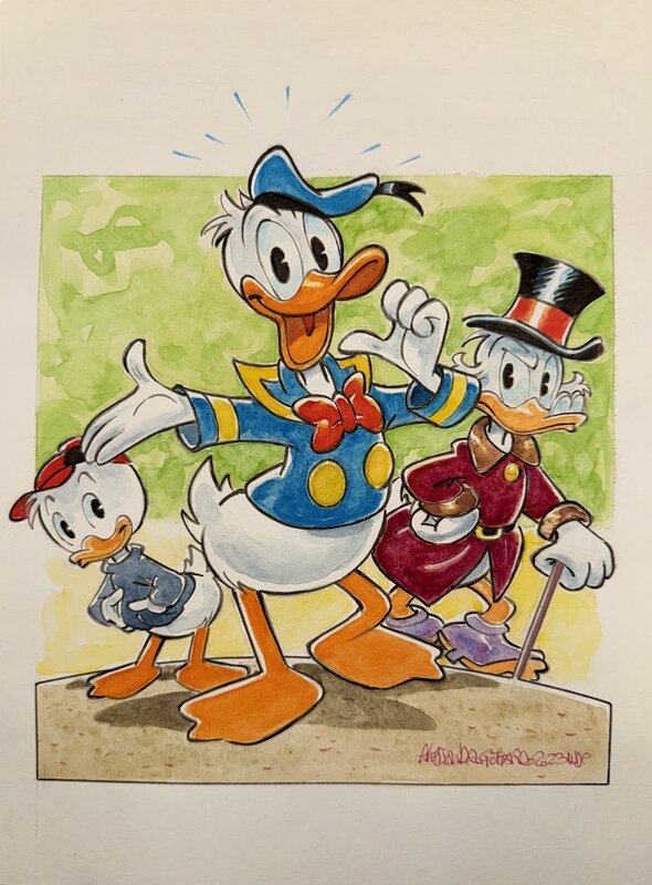 Alessandro Gottardo, Donald en compagnie de Riri et Picsou - Original Illustration
