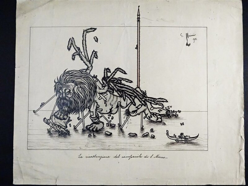 Giusepe SCALARINI, La reconstruction du clocher de San Marco, 1903 - Illustration originale