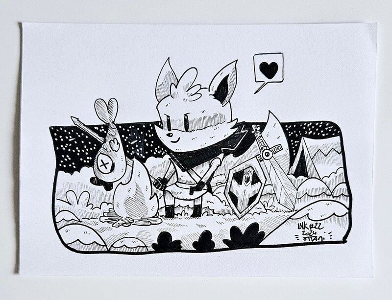 Dessin original de l'Inktober 2024 : Le renard de Tunic par oTTami ! - Illustration originale