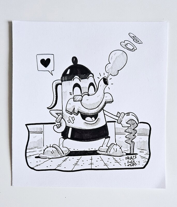 Dessin original de l'Inktober 2024 : Papy Bouilloire de Cuphead par oTTami ! - Illustration originale