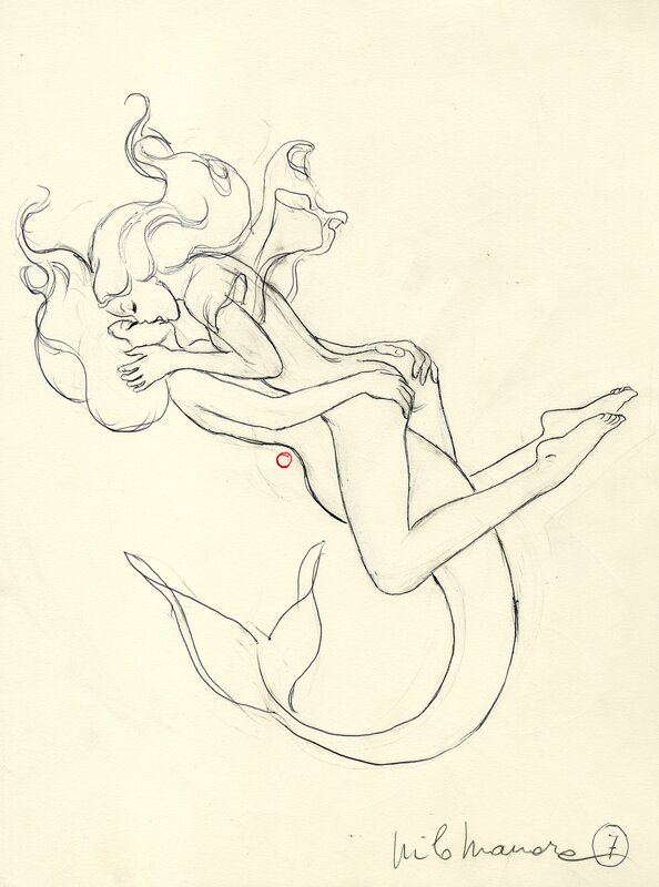 En vente - Milo Manara, Ulysse Nardin, Etude 7 - Illustration originale