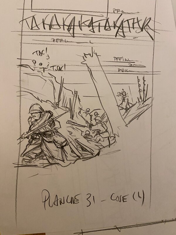 Stéphan Agosto, croquis préparatoires, planche 31, case 6, 