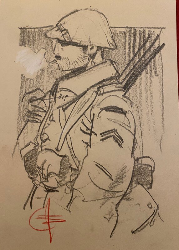 Stéphan Agosto, illustration originale, Poilu veillant... - Illustration originale
