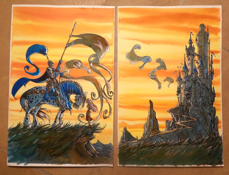 Tiburce Oger, Illustration chevalier diptyque - Planche originale