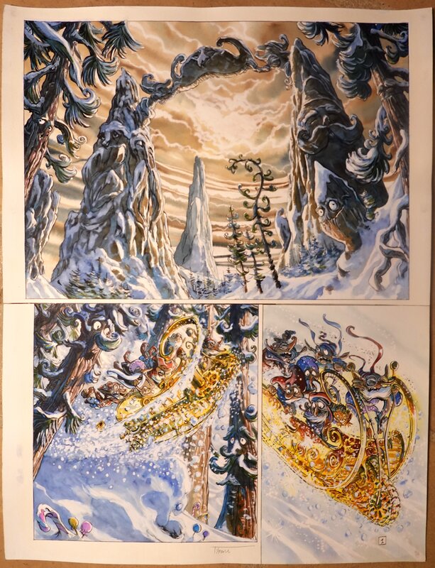 En vente - Tiburce Oger, Page d'essai pour un projet de conte de noël - Planche originale